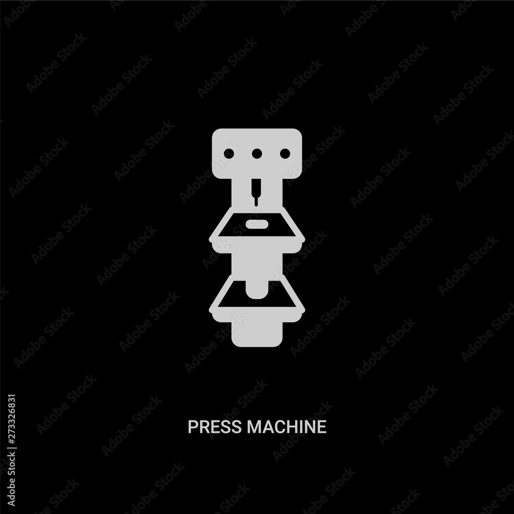 white press machine vector icon on black background. modern flat press machine from industry concept vector sign symbol can be use for web, mobile and logo. white press machine vector icon on black background. modern flat press machine from industry concept vector sign symbol can be use for web, mobile and logo.