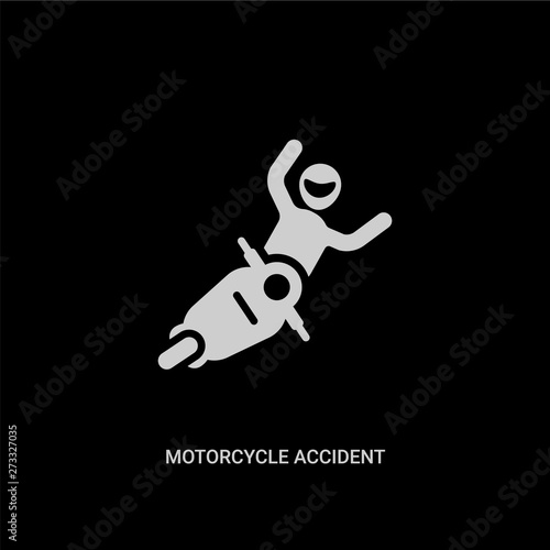 white motorcycle accident vector icon on black background. modern flat motorcycle accident from insurance concept vector sign symbol can be use for web, mobile and logo.