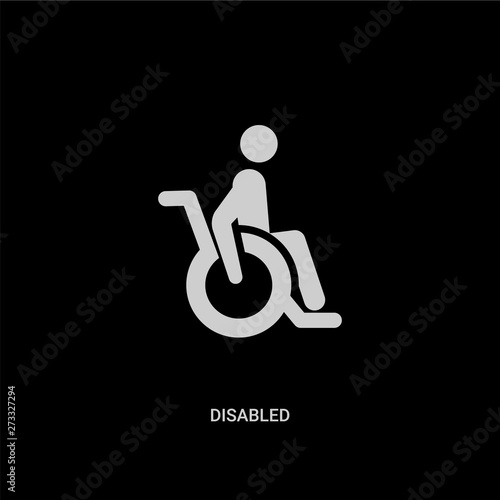 white disabled vector icon on black background. modern flat disabled from insurance concept vector sign symbol can be use for web, mobile and logo.