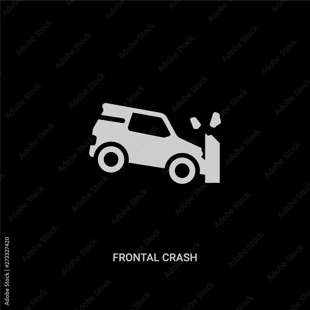 white frontal crash vector icon on black background. modern flat frontal crash from insurance concept vector sign symbol can be use for web, mobile and logo.
