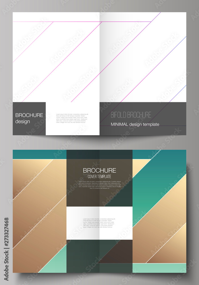 The vector layout of two A4 format modern cover mockups design templates for bifold brochure, magazine, flyer, booklet, annual report. Creative modern cover concept, colorful background.