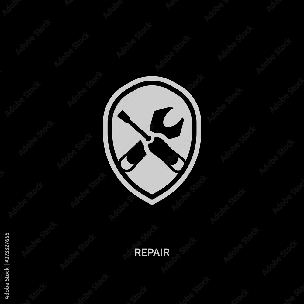 white repair vector icon on black background. modern flat repair from insurance concept vector sign symbol can be use for web, mobile and logo. white repair vector icon on black background. modern flat repair from insurance concept vector sign symbol can be use for web, mobile and logo.