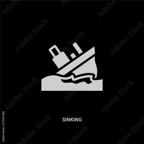 white sinking vector icon on black background. modern flat sinking from insurance concept vector sign symbol can be use for web, mobile and logo.