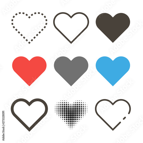 Set of different hearts icons. Icon heart in different stylish. Vector photo