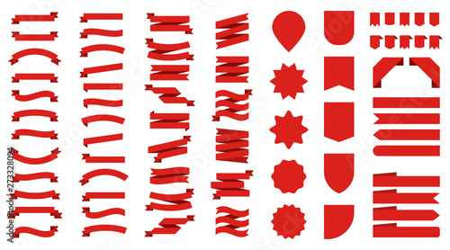 Flat vector ribbons banners isolated background. Ribbon red colored. Set ribbons or banners. Vector