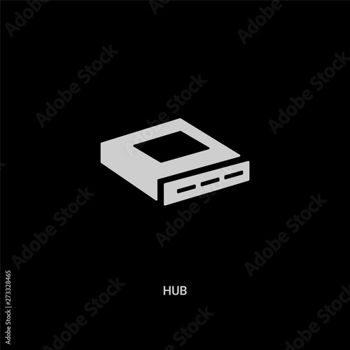 white hub vector icon on black background. modern flat hub from internet security and concept vector sign symbol can be use for web, mobile and logo.