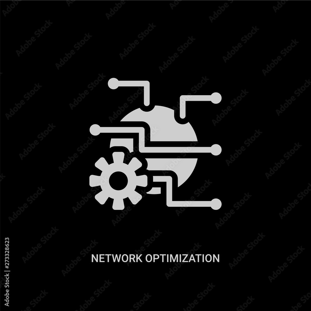 white network optimization vector icon on black background. modern flat network optimization from internet security and concept vector sign symbol can be use for web, mobile and logo.