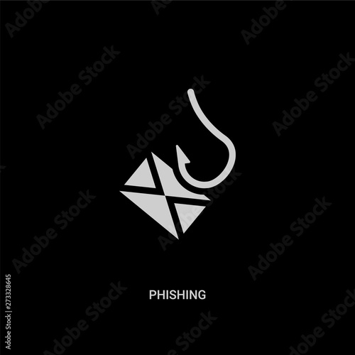 white phishing vector icon on black background. modern flat phishing from internet security and concept vector sign symbol can be use for web, mobile and logo.