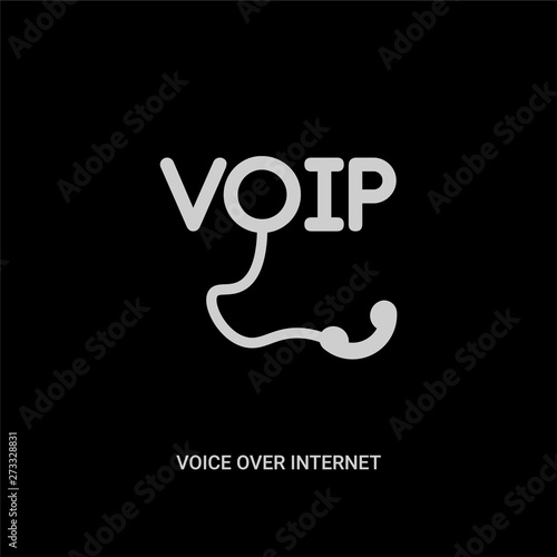 white voice over internet protocol vector icon on black background. modern flat voice over internet protocol from internet security and concept vector sign symbol can be use for web, mobile and