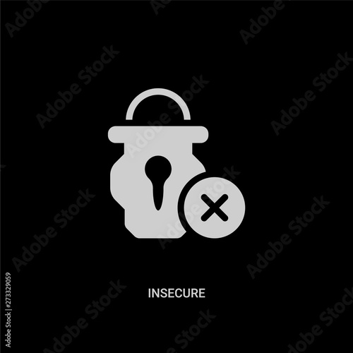 white insecure vector icon on black background. modern flat insecure from internet security and concept vector sign symbol can be use for web, mobile and logo.