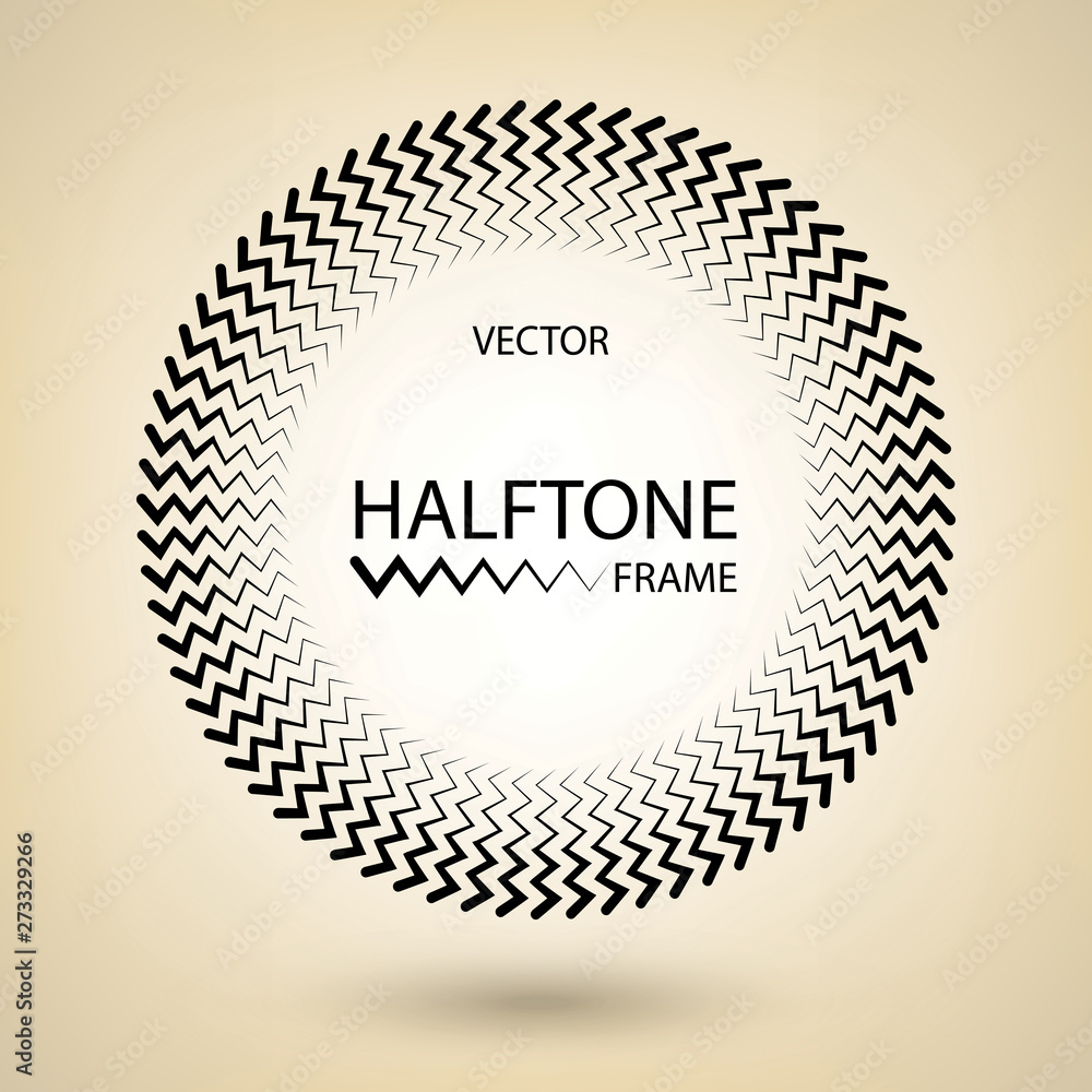 Black circle frame, vector zigzag border design, round halftone design element, screen print texture Black circle frame, vector zigzag border design, round halftone design element, screen print texture