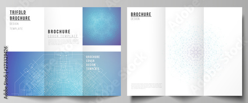 The minimal vector illustration layouts. Modern creative covers design templates for trifold brochure or flyer. Big Data Visualization, geometric communication background with connected lines and dots