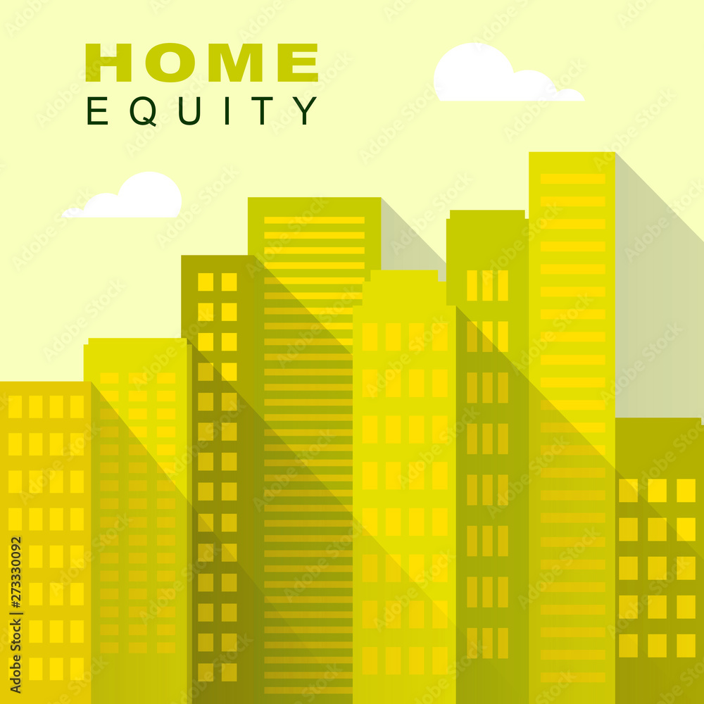 Home Equity Icon City Represents Property Loan Or Line Of Credit - 3d Illustration