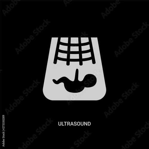 white ultrasound vector icon on black background. modern flat ultrasound from kids and baby concept vector sign symbol can be use for web, mobile and logo.