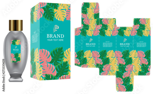 Packaging design, perfume or cosmetic container with luxury box template and mockup box, illustration vector.