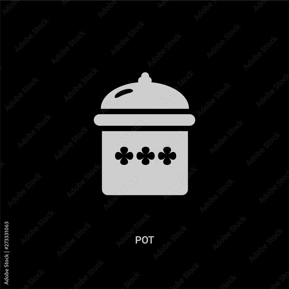 white pot vector icon on black background. modern flat pot from kitchen concept vector sign symbol can be use for web, mobile and logo. white pot vector icon on black background. modern flat pot from kitchen concept vector sign symbol can be use for web, mobile and logo.