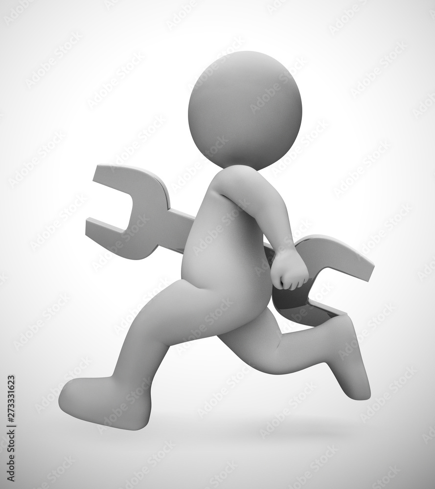 Fix repair or service an appliance depicted by a man with a spanner - 3d illustration Fix repair or service an appliance depicted by a man with a spanner - 3d illustration