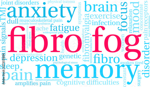 Fibro Fog Word Cloud on a white background. 