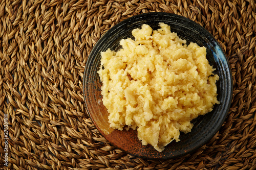 Grated ginger on plate
