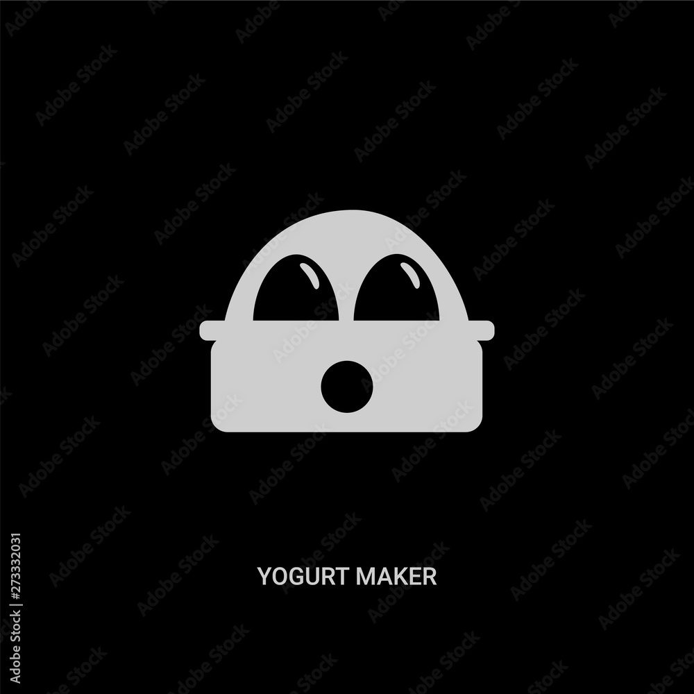 white yogurt maker vector icon on black background. modern flat yogurt maker from kitchen concept vector sign symbol can be use for web, mobile and logo. white yogurt maker vector icon on black background. modern flat yogurt maker from kitchen concept vector sign symbol can be use for web, mobile and logo.