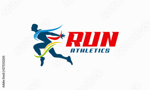 Running Man silhouette Logo with Finish ribbon, Marathon logo template, running club or sports club © Lucky Creative's