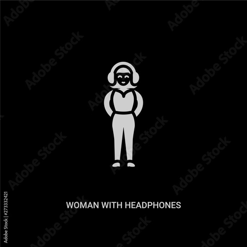 white woman with headphones vector icon on black background. modern flat woman with headphones from ladies concept vector sign symbol can be use for web, mobile and logo.