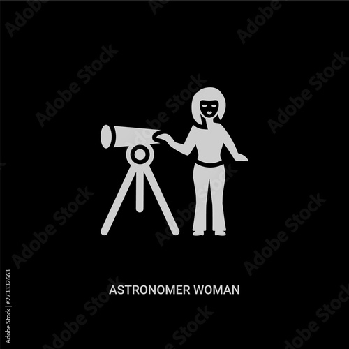 white astronomer woman vector icon on black background. modern flat astronomer woman from ladies concept vector sign symbol can be use for web, mobile and logo.