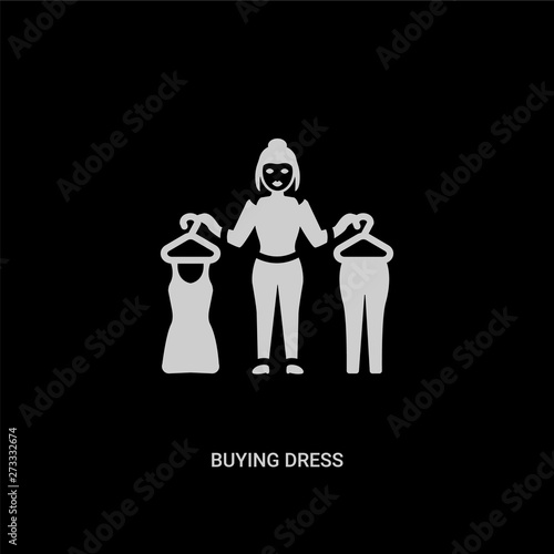 white buying dress vector icon on black background. modern flat buying dress from ladies concept vector sign symbol can be use for web, mobile and logo.