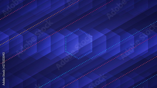 Abstract light background with transparent hexagons and neon colored dotted lines