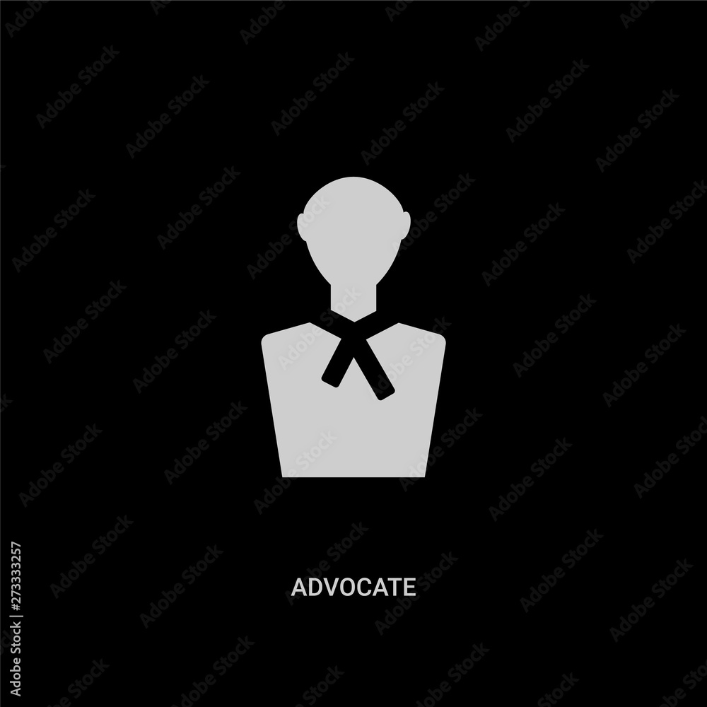 white advocate vector icon on black background. modern flat advocate from law and justice concept vector sign symbol can be use for web, mobile and logo. white advocate vector icon on black background. modern flat advocate from law and justice concept vector sign symbol can be use for web, mobile and logo.
