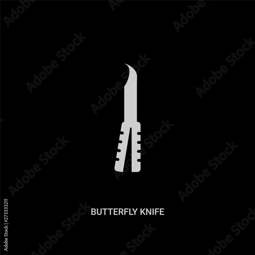 white butterfly knife vector icon on black background. modern flat butterfly knife from law and justice concept vector sign symbol can be use for web, mobile and logo.