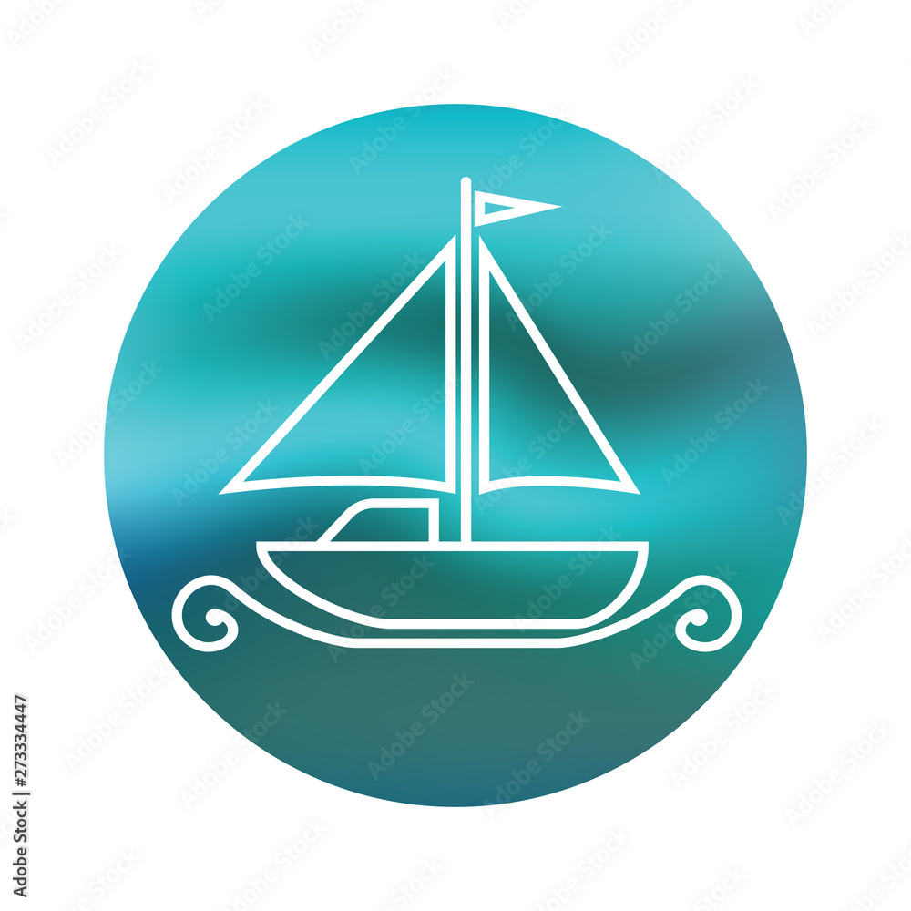 Boаt icon, vector design template, white linear ship on blue background. Circle emblem with boat isolated on white background Boаt icon, vector design template, white linear ship on blue background. Circle emblem with boat isolated on white background