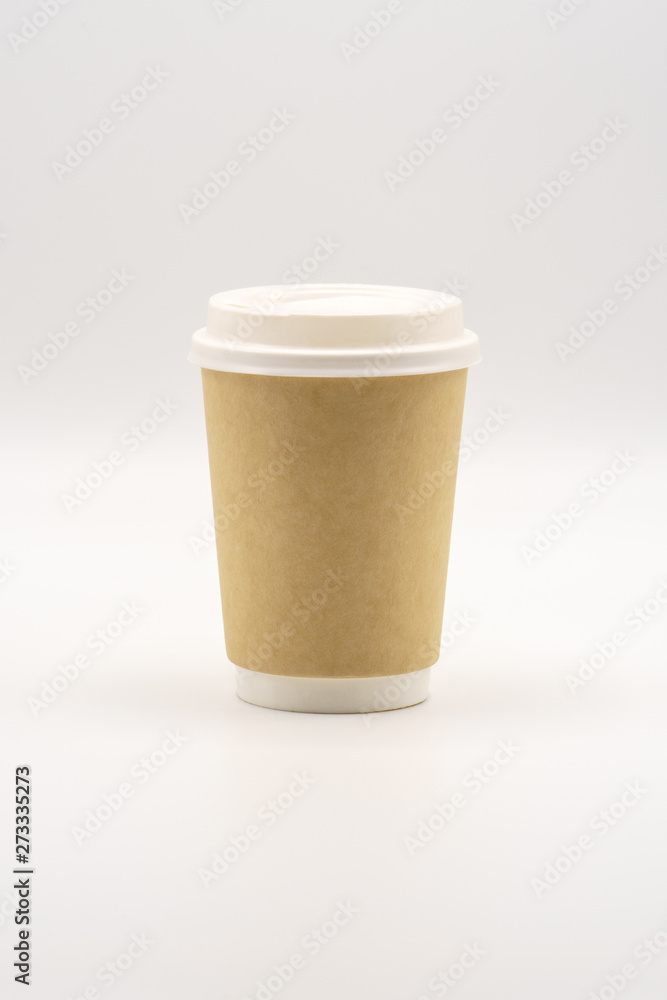 Blank paper cup of coffee with a plastic cap. Paper Cup Layout For Advertising. Empty Place for Logo Placement Blank paper cup of coffee with a plastic cap. Paper Cup Layout For Advertising. Empty Place for Logo Placement