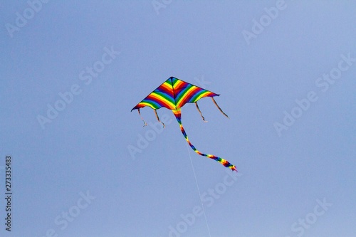 Children's favorite toy kite on windy days in spring