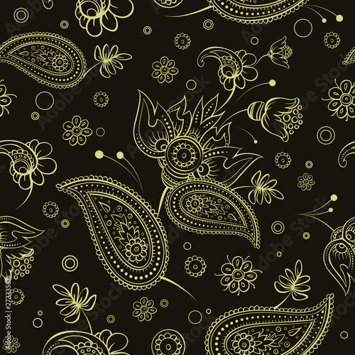 Vector seamless abstract ornamental pattern paisley flower shawl traditional floral texture