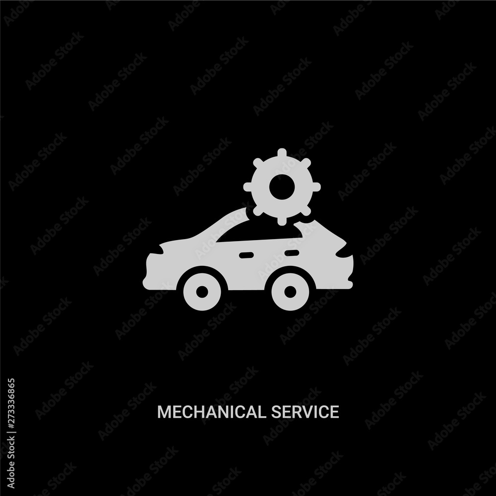 white mechanical service of a car vector icon on black background. modern flat mechanical service of a car from mechanicons concept vector sign symbol can be use for web, mobile and logo. white mechanical service of a car vector icon on black background. modern flat mechanical service of a car from mechanicons concept vector sign symbol can be use for web, mobile and logo.