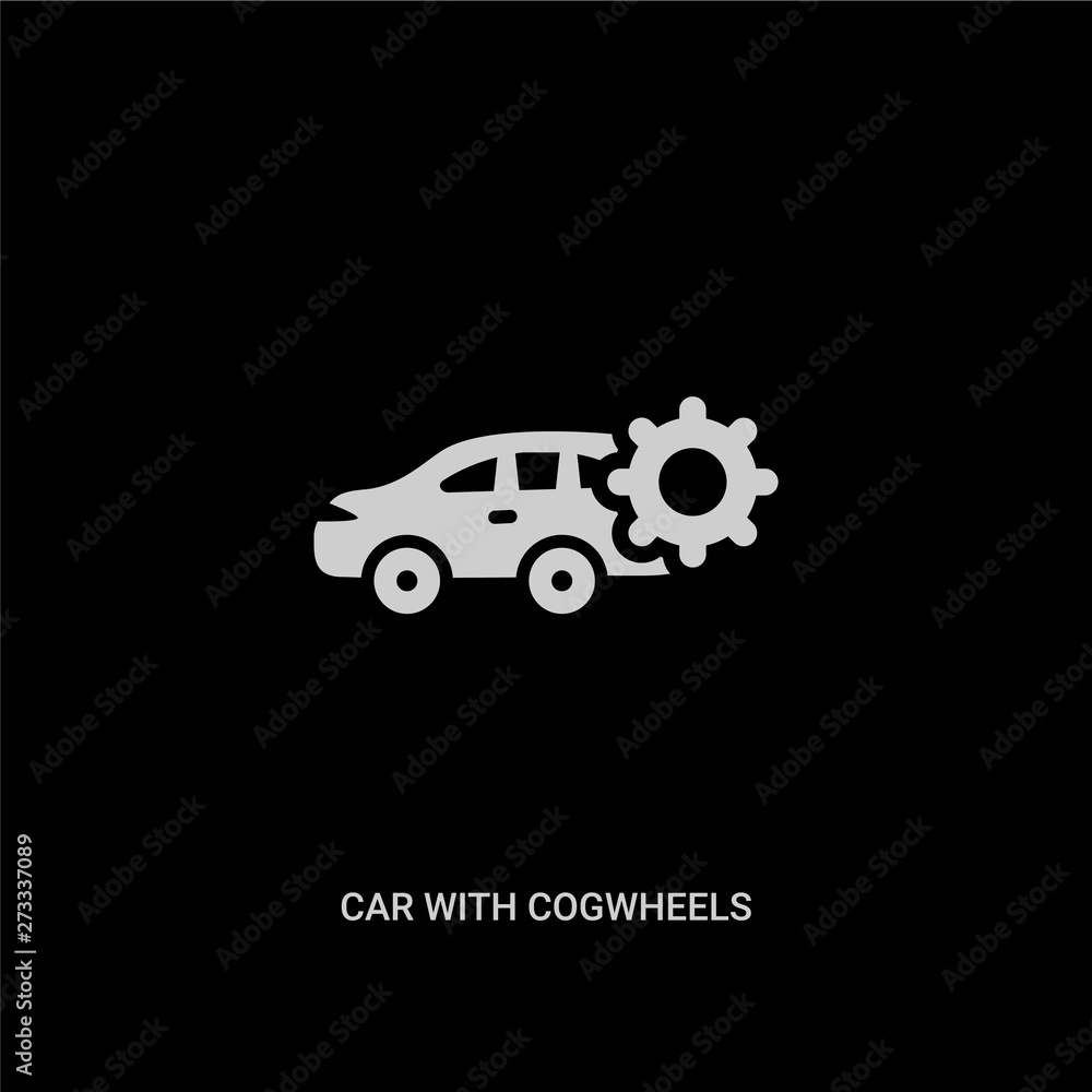 white car with cogwheels vector icon on black background. modern flat car with cogwheels from mechanicons concept vector sign symbol can be use for web, mobile and logo. white car with cogwheels vector icon on black background. modern flat car with cogwheels from mechanicons concept vector sign symbol can be use for web, mobile and logo.
