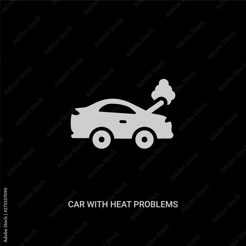 white car with heat problems vector icon on black background. modern flat car with heat problems from mechanicons concept vector sign symbol can be use for web, mobile and logo.