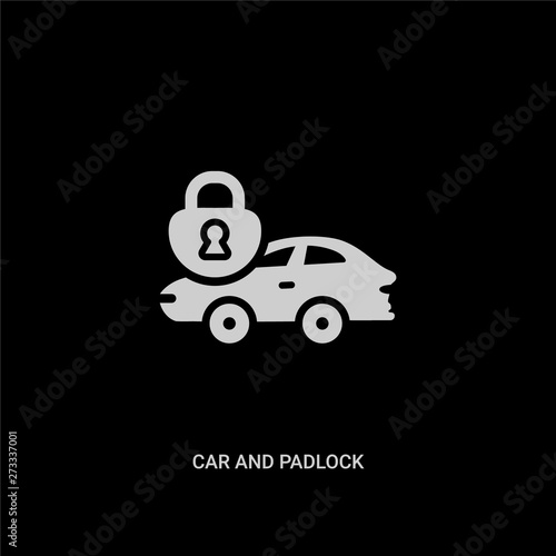 white car and padlock vector icon on black background. modern flat car and padlock from mechanicons concept vector sign symbol can be use for web  mobile and logo.