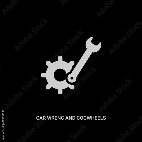 white car wrenc and cogwheels vector icon on black background. modern flat car wrenc and cogwheels from mechanicons concept vector sign symbol can be use for web, mobile and logo.