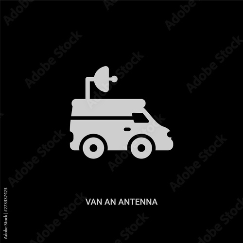 white van an antenna vector icon on black background. modern flat van an antenna from mechanicons concept vector sign symbol can be use for web, mobile and logo.