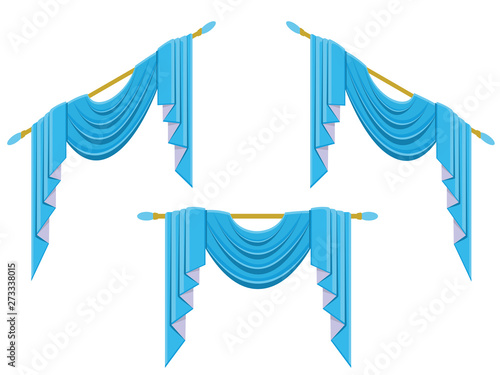 Classic curtains, isometric window drapery isolated on white background, vector illustration
