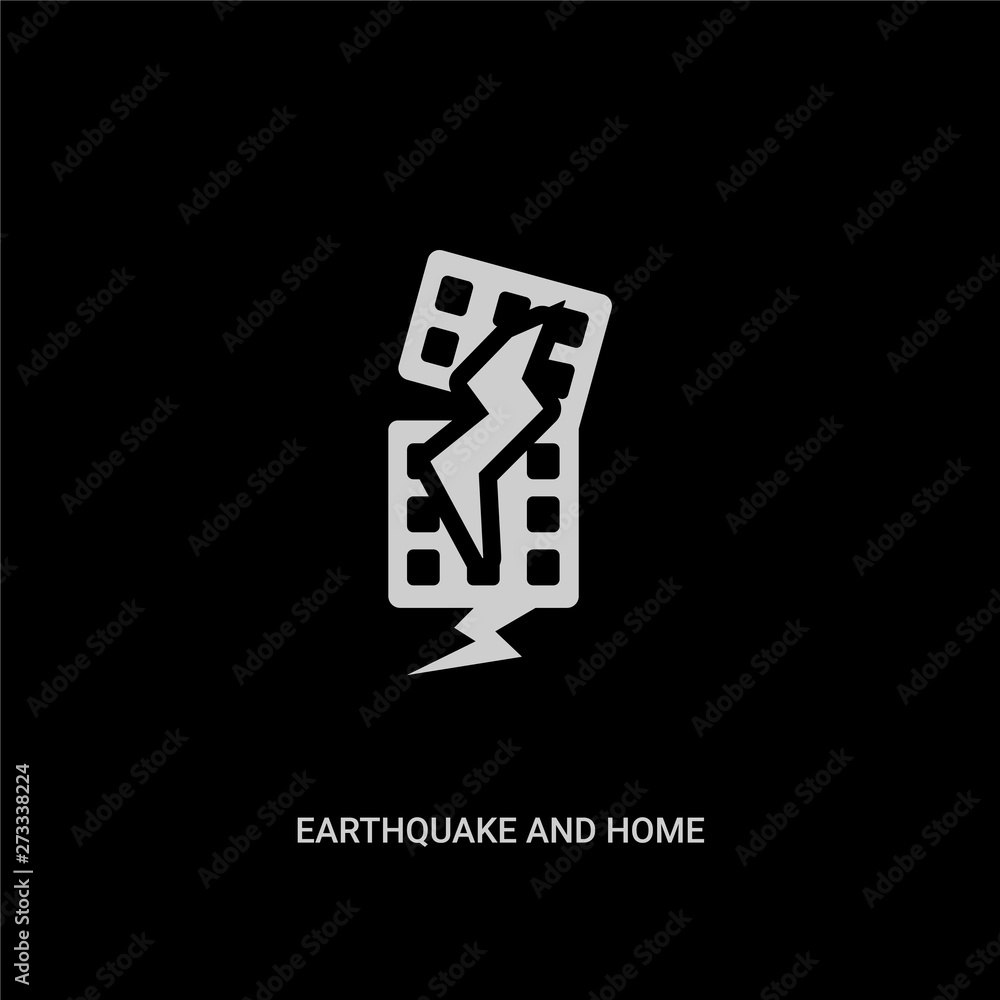white earthquake and home vector icon on black background. modern flat earthquake and home from meteorology concept vector sign symbol can be use for web, mobile and logo. white earthquake and home vector icon on black background. modern flat earthquake and home from meteorology concept vector sign symbol can be use for web, mobile and logo.