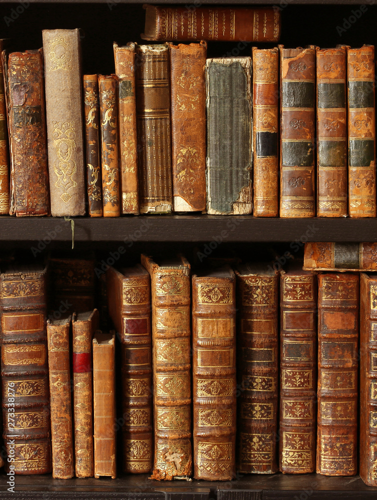 Fototapeta premium old books on wooden shelf