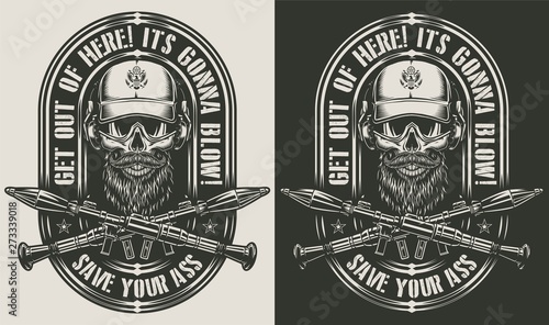 Vintage monochrome military print