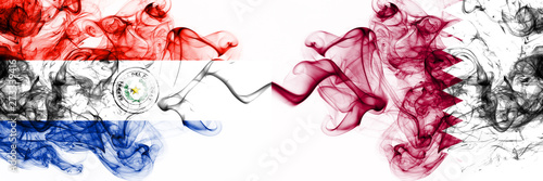 Paraguay  Paraguayan  Qatar  Qatari  flip  competition thick colorful smoky flags. America football group stage qualifications match games