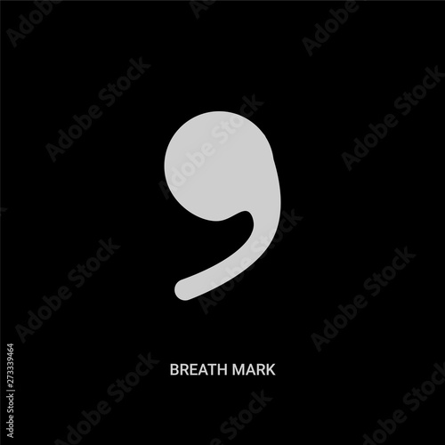 white breath mark vector icon on black background. modern flat breath mark from music and media concept vector sign symbol can be use for web, mobile and logo.