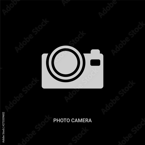 white photo camera vector icon on black background. modern flat photo camera from music and media concept vector sign symbol can be use for web, mobile and logo.