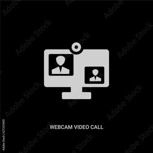 white webcam video call vector icon on black background. modern flat webcam video call from music and media concept vector sign symbol can be use for web, mobile and logo.