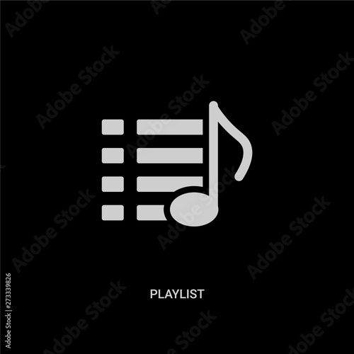 white playlist vector icon on black background. modern flat playlist from music and media concept vector sign symbol can be use for web, mobile and logo.